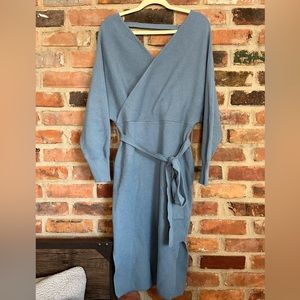 Cherfly Light Blue Wrap Sweater Dress